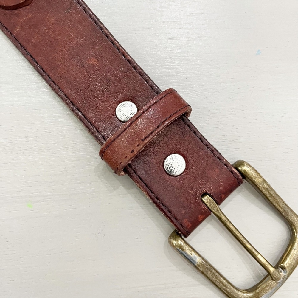 Men's Belt Genuine Leather Mexico Brown Braided Loop Chain Buckle Size 40 - Picture 5 of 10